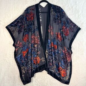 Saachi‎ Velvet Burnout Floral Kimono OS Hippie Fairy Dark Romantic Whimsigoth